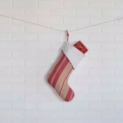 Indoor Christmas Decorations VHC Brands 15 In. 100% Cotton Vintage Stripe Candy Apple Red Farmhouse Christmas Decor Stocking -Christmas Lights Sales vhc brands christmas stockings 31981 31 1000