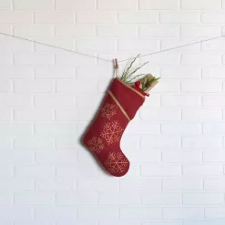 Indoor Christmas Decorations VHC Brands 15 In. Cotton/Nylon Revelry Brick Red Traditional Christmas Decor Stocking -Christmas Lights Sales vhc brands christmas stockings 31990 31 1000