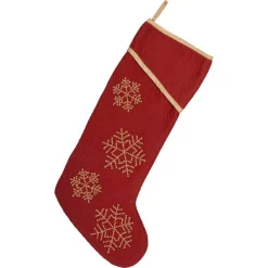 Indoor Christmas Decorations VHC Brands 20 In. Cotton/Nylon Revelry Brick Red Traditional Christmas Decor Stocking