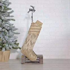 Indoor Christmas Decorations VHC Brands 20 In. Cotton/Polyester/Metallic Thread Celebrate Bronze Tan Glam Christmas Decor Stocking -Christmas Lights Sales vhc brands christmas stockings 32005 31 1000