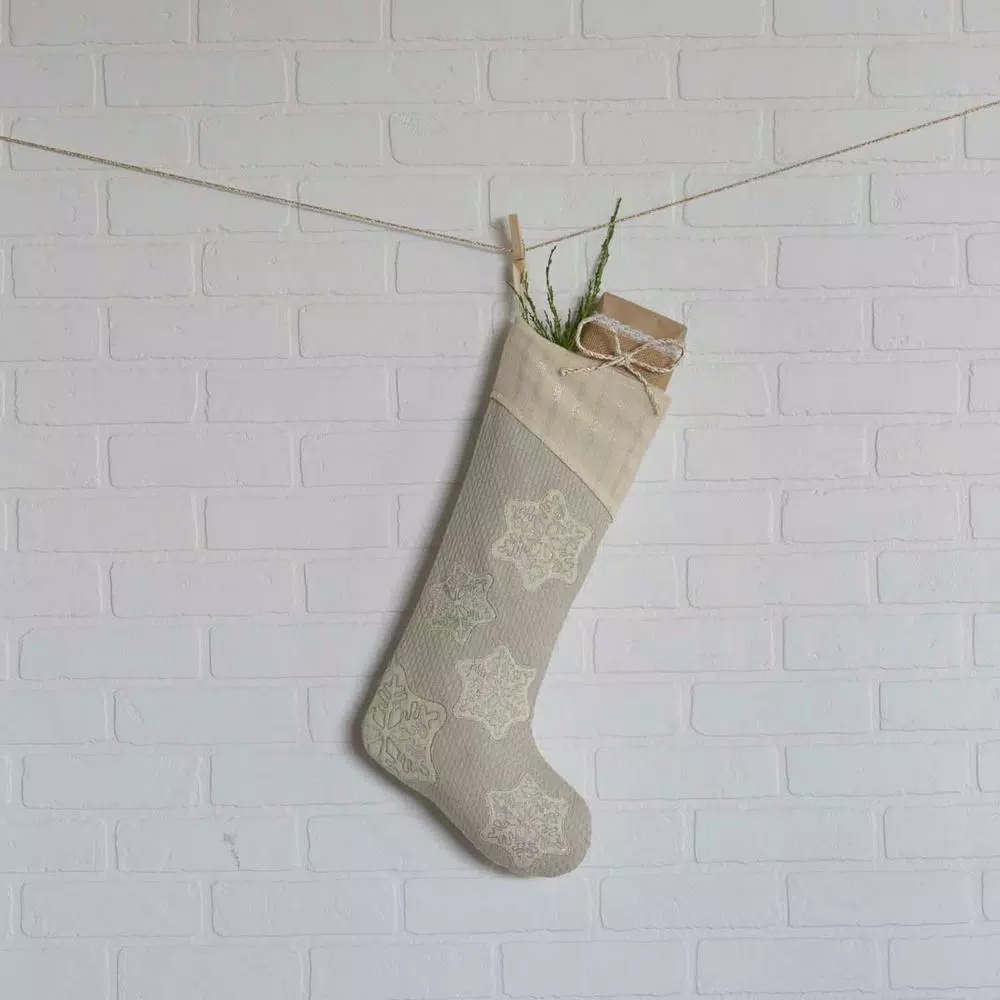 Indoor Christmas Decorations VHC Brands 20 In. Cotton/Metallic Thread Ingrid Ash Grey Farmhouse Christmas Decor Stocking 5 Indoor Christmas Decorations VHC Brands 20 In. Cotton/Metallic Thread Ingrid Ash Grey Farmhouse Christmas Decor Stocking - Image 3