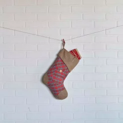 Indoor Christmas Decorations VHC Brands 15 In. Cotton Gavin Cherry Red Rustic Christmas Decor Stocking -Christmas Lights Sales vhc brands christmas stockings 32048 31 1000