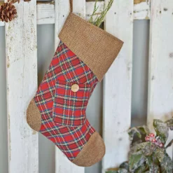 Indoor Christmas Decorations VHC Brands 15 In. Cotton Gavin Cherry Red Rustic Christmas Decor Stocking -Christmas Lights Sales vhc brands christmas stockings 32048 44 1000