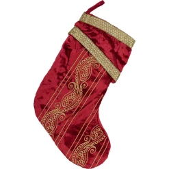 Indoor Christmas Decorations VHC Brands 15 In. Viscose Yule Christmas Red Glam Decor Stocking