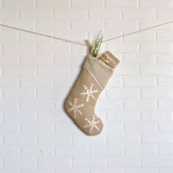 Indoor Christmas Decorations VHC Brands 15 In. Cotton Pearlescent Natural Tan Coastal Christmas Decor Stocking -Christmas Lights Sales vhc brands christmas stockings 32185 31 1000
