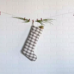 Indoor Christmas Decorations VHC Brands 20 In. 100% Cotton Amory Ivory White Farmhouse Christmas Decor Plaid Stocking -Christmas Lights Sales vhc brands christmas stockings 32203 31 1000