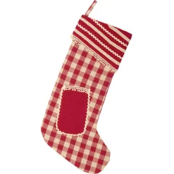 Indoor Christmas Decorations VHC Brands 20 In. Cotton Gretchen Cherry Red Farmhouse Christmas Decor Stocking