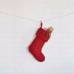 Indoor Christmas Decorations VHC Brands 15 In. 100% Cotton Red Festive Burlap Farmhouse Christmas Decor Ruffled Stocking -Christmas Lights Sales vhc brands christmas stockings 32246 31 1000