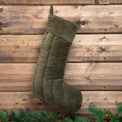 Indoor Christmas Decorations VHC Brands 20 In. Cotton Green Velvet Holiday Traditional Christmas Decor Stocking -Christmas Lights Sales vhc brands christmas stockings 38626 31 1000