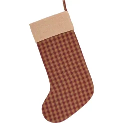 Indoor Christmas Decorations VHC Brands 20 In. Cotton/Jute Burgundy Check Red Primitive Christmas Decor Button Stocking -Christmas Lights Sales vhc brands christmas stockings 42374 c3 1000