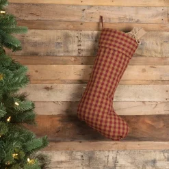 Indoor Christmas Decorations VHC Brands 20 In. Cotton Burgundy Check Red Primitive Christmas Decor Stocking -Christmas Lights Sales vhc brands christmas stockings 42388 31 1000