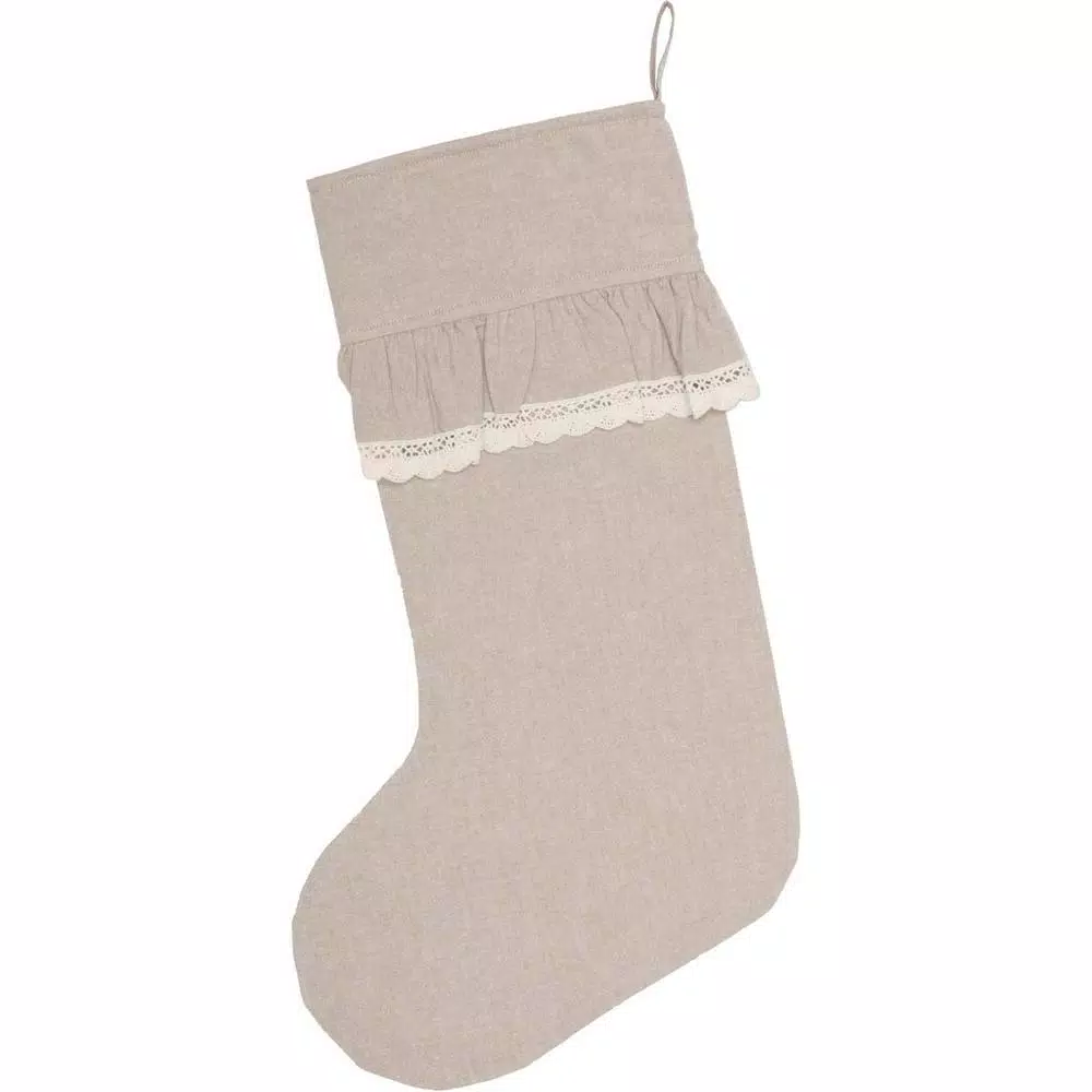 Indoor Christmas Decorations VHC Brands 20 In. Cotton Carol Khaki Tan Farmhouse Christmas Decor Chambray Stocking 4 Indoor Christmas Decorations VHC Brands 20 In. Cotton Carol Khaki Tan Farmhouse Christmas Decor Chambray Stocking - Image 2