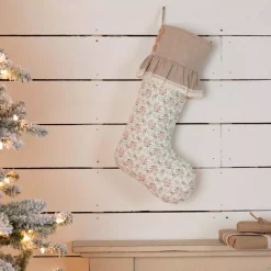 Indoor Christmas Decorations VHC Brands 20 In. Cotton Carol Creme White Farmhouse Christmas Decor Floral Stocking -Christmas Lights Sales vhc brands christmas stockings 42390 31 1000