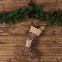 Indoor Christmas Decorations VHC Brands 20 In. Cotton/Jute Clement Deep Red Rustic Christmas Decor Pocket Stocking -Christmas Lights Sales vhc brands christmas stockings 42424 31 1000