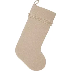 Indoor Christmas Decorations VHC Brands 20 In. Cotton Burlap Vintage Antique Creme White Farmhouse Christmas Decor Stocking