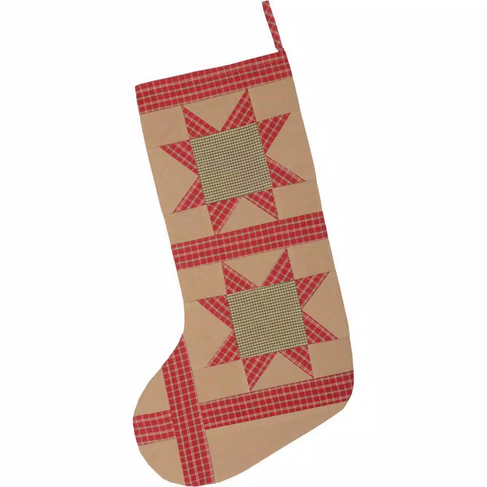 Indoor Christmas Decorations VHC Brands 20 In. Cotton Tan Dolly Star Primitive Christmas Decor Patch Stocking 4 Indoor Christmas Decorations VHC Brands 20 In. Cotton Tan Dolly Star Primitive Christmas Decor Patch Stocking - Image 2