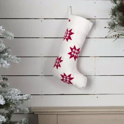 Indoor Christmas Decorations VHC Brands 20 In. Cotton Red Emmie Farmhouse Christmas Decor Patch Stocking -Christmas Lights Sales vhc brands christmas stockings 42501 31 1000