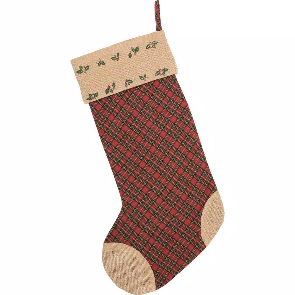 Indoor Christmas Decorations VHC Brands 20 In. Cotton/Jute Jute Burlap Poinsettia Brick Red Rustic Christmas Decor Stocking 4 Indoor Christmas Decorations VHC Brands 20 In. Cotton/Jute Jute Burlap Poinsettia Brick Red Rustic Christmas Decor Stocking - Image 2