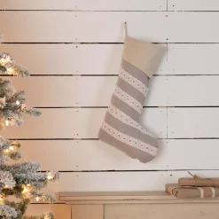 Indoor Christmas Decorations VHC Brands 20 In. Cotton/Felt Grey Margot Farmhouse Christmas Decor Stocking -Christmas Lights Sales vhc brands christmas stockings 42568 31 1000