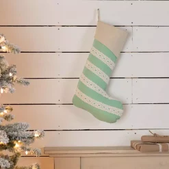 Indoor Christmas Decorations VHC Brands 20 In. Cotton And Felt Mint Margot Farmhouse Christmas Decor Stocking -Christmas Lights Sales vhc brands christmas stockings 42569 31 1000