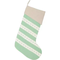Indoor Christmas Decorations VHC Brands 20 In. Cotton And Felt Mint Margot Farmhouse Christmas Decor Stocking