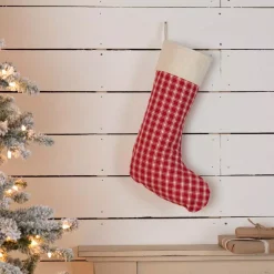 Indoor Christmas Decorations VHC Brands 20 In. Cotton Red Plaid Christmas Farmhouse Decor Stocking -Christmas Lights Sales vhc brands christmas stockings 42595 31 1000