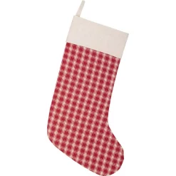 Indoor Christmas Decorations VHC Brands 20 In. Cotton Red Plaid Christmas Farmhouse Decor Stocking