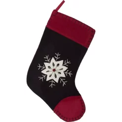 Indoor Christmas Decorations VHC Brands 15 In. Christmas Snowflake Coal Black Traditional Decor Embroidered Felt Stocking