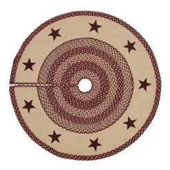 Christmas Tree Decorations VHC Brands 48 In. Burgundy Tan Jute Red Primitive Classic Country Decor Star Stenciled Tree Skirt
