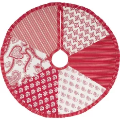 Christmas Tree Decorations VHC Brands 21 In. Natalia Cherry Red Farmhouse Christmas Decor Mini Tree Skirt