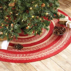 Christmas Tree Decorations VHC Brands 50 In. Cunningham Cherry Red Holiday Christmas Decor Jute Tree Skirt -Christmas Lights Sales vhc brands christmas tree skirts collars 26665 31 1000