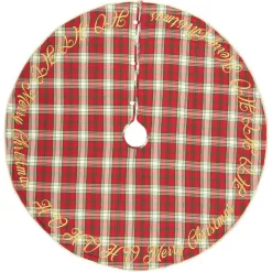 Christmas Tree Decorations VHC Brands 55 In. Holiday Cherry Red Farmhouse Christmas Decor Tree Skirt