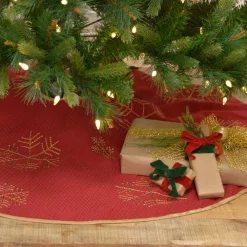 Christmas Tree Decorations VHC Brands 48 In. Revelry Brick Red Traditional Christmas Decor Tree Skirt -Christmas Lights Sales vhc brands christmas tree skirts collars 31995 31 1000