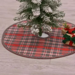 Christmas Tree Decorations VHC Brands 21 In. Anderson Cherry Red Rustic Christmas Decor Plaid Mini Tree Skirt -Christmas Lights Sales vhc brands christmas tree skirts collars 32219 31 1000