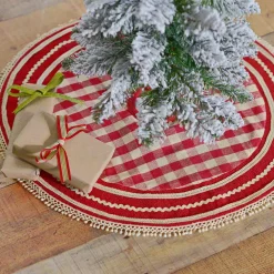 Christmas Tree Decorations VHC Brands 21 In. Gretchen Cherry Red Farmhouse Christmas Decor Mini Tree Skirt -Christmas Lights Sales vhc brands christmas tree skirts collars 32235 31 1000