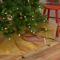 Christmas Tree Decorations VHC Brands 48 In. Tinsel Gold Yellow Glam Christmas Decor Tree Skirt -Christmas Lights Sales vhc brands christmas tree skirts collars 32242 44 1000