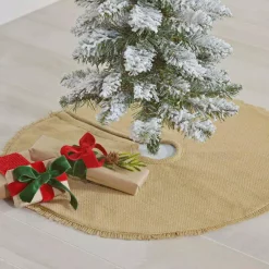 Christmas Tree Decorations VHC Brands 21 In. Natural Festive Burlap Farmhouse Christmas Decor Mini Tree Skirt -Christmas Lights Sales vhc brands christmas tree skirts collars 32256 31 1000