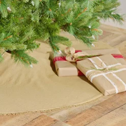 Christmas Tree Decorations VHC Brands 48 In. Natural Festive Burlap Farmhouse Christmas Decor Tree Skirt -Christmas Lights Sales vhc brands christmas tree skirts collars 32257 31 1000