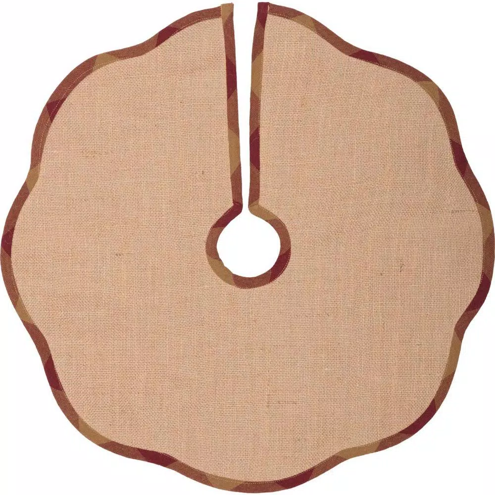 Christmas Tree Decorations VHC Brands 21 In. Burgundy Check Red Primitive Christmas Decor Scalloped Tree Skirt 4 Christmas Tree Decorations VHC Brands 21 In. Burgundy Check Red Primitive Christmas Decor Scalloped Tree Skirt - Image 2