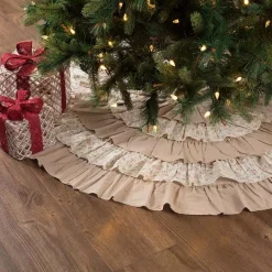 Christmas Tree Decorations VHC Brands 55 In. Carol Khaki Tan Farmhouse Christmas Decor Tree Skirt -Christmas Lights Sales vhc brands christmas tree skirts collars 42397 31 1000