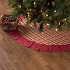 Christmas Tree Decorations VHC Brands 48 In. Jonathan Plaid Natural Tan Traditional Christmas Decor Tree Skirt -Christmas Lights Sales vhc brands christmas tree skirts collars 42420 31 1000