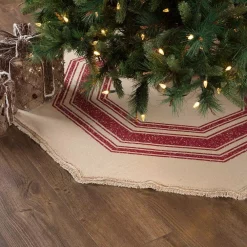 Christmas Tree Decorations VHC Brands 48 In. Red Vintage Burlap Stripe Farmhouse Christmas Decor Tree Skirt -Christmas Lights Sales vhc brands christmas tree skirts collars 42465 31 1000