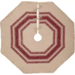 Christmas Tree Decorations VHC Brands 48 In. Red Vintage Burlap Stripe Farmhouse Christmas Decor Tree Skirt