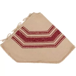 Christmas Tree Decorations VHC Brands 55 In. Red Vintage Burlap Stripe Farmhouse Christmas Decor Tree Skirt -Christmas Lights Sales vhc brands christmas tree skirts collars 42466 4f 1000