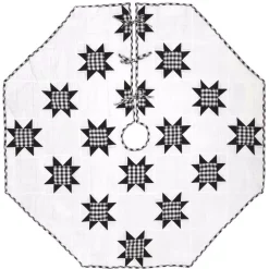 Christmas Tree Decorations VHC Brands 60 In. Black Emmie Farmhouse Christmas Decor Patchwork Tree Skirt