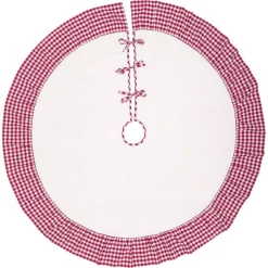 Christmas Tree Decorations VHC Brands 60 In. Red Emmie Farmhouse Christmas Decor Ruffled Tree Skirt