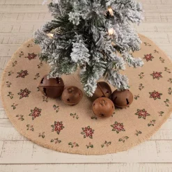 Christmas Tree Decorations VHC Brands 21 In. Jute Burlap Poinsettia Natural Tan Holiday Decor Tree Skirt -Christmas Lights Sales vhc brands christmas tree skirts collars 42564 31 1000