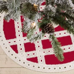 Christmas Tree Decorations VHC Brands 21 In. Red Margot Farmhouse Christmas Decor Tree Skirt -Christmas Lights Sales vhc brands christmas tree skirts collars 42579 31 1000
