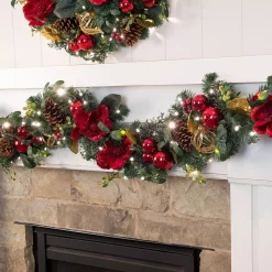 Christmas Greenery Village Lighting Company 9 Ft. Pre-Lit LED Red Magnolia Garland -Christmas Lights Sales village lighting company christmas garland v 11093 4f 1000