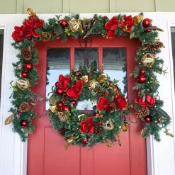 Christmas Greenery Village Lighting Company 9 Ft. Pre-Lit LED Red Magnolia Garland -Christmas Lights Sales village lighting company christmas garland v 11093 76 1000